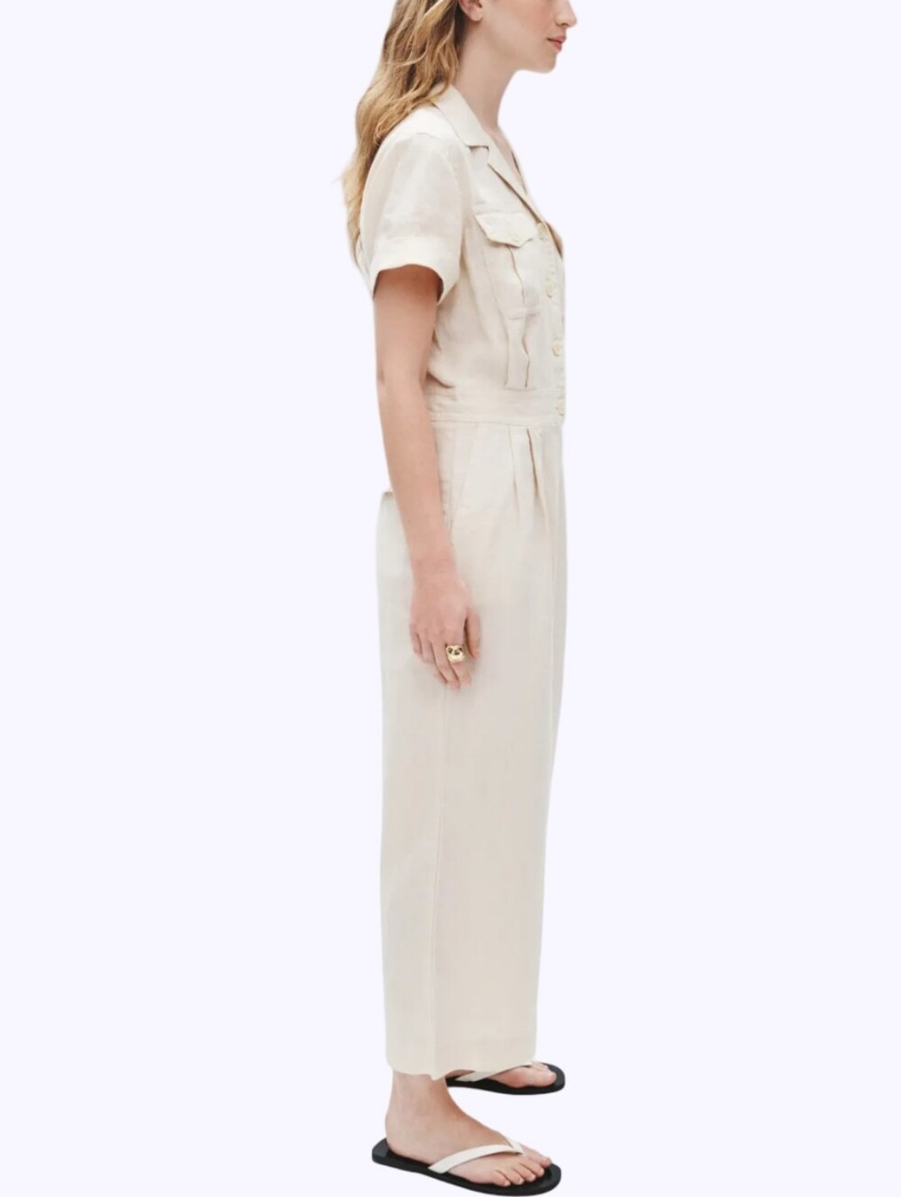 Lauren Ralph Lauren Cream Linen Blend Embroidered Utility Jumpsuit Wide Leg NEW - Picture 13 of 14